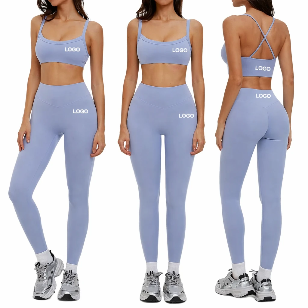 High Quality Solid Seamless Yoga Set Sports Bra Shorts Elastic Waist Comfortable Breathable Quick Dry Activewear 4-Piece Front