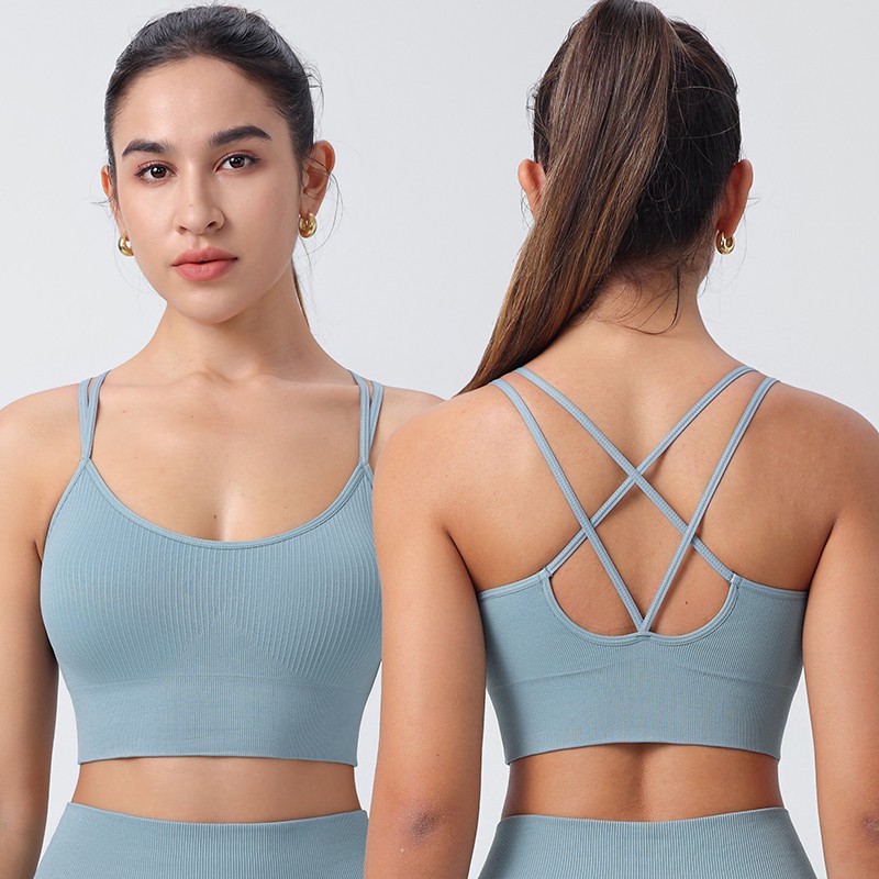 Sports Bras Running For Women Removable Padded Fitness Tank Top Sexy Crisscross Back High Impact Longline Workout Bra Sport