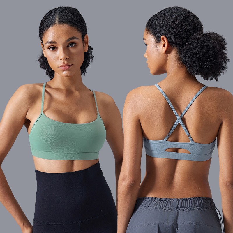 Women's Lightweight Activewear Removable Pads Shockproof Gym Fitness Bras Cross Back Adjustable Straps Yoga Sports Bra