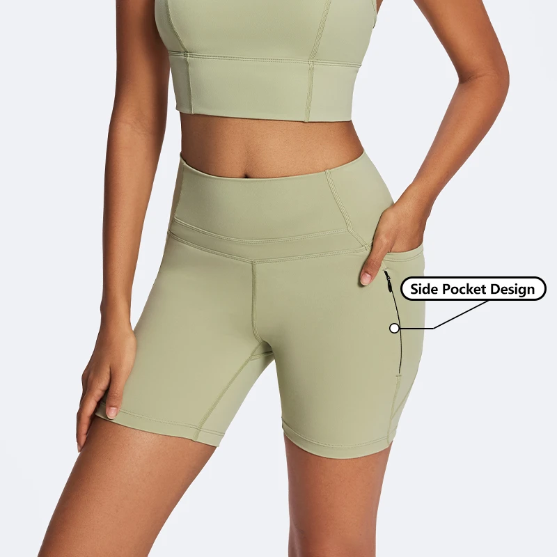 Wholesale Gym Fitness Workout Short 80% Nylon 20% Spandex Activewear Shorts for Women Functional Sports Yoga Shorts with Pockets