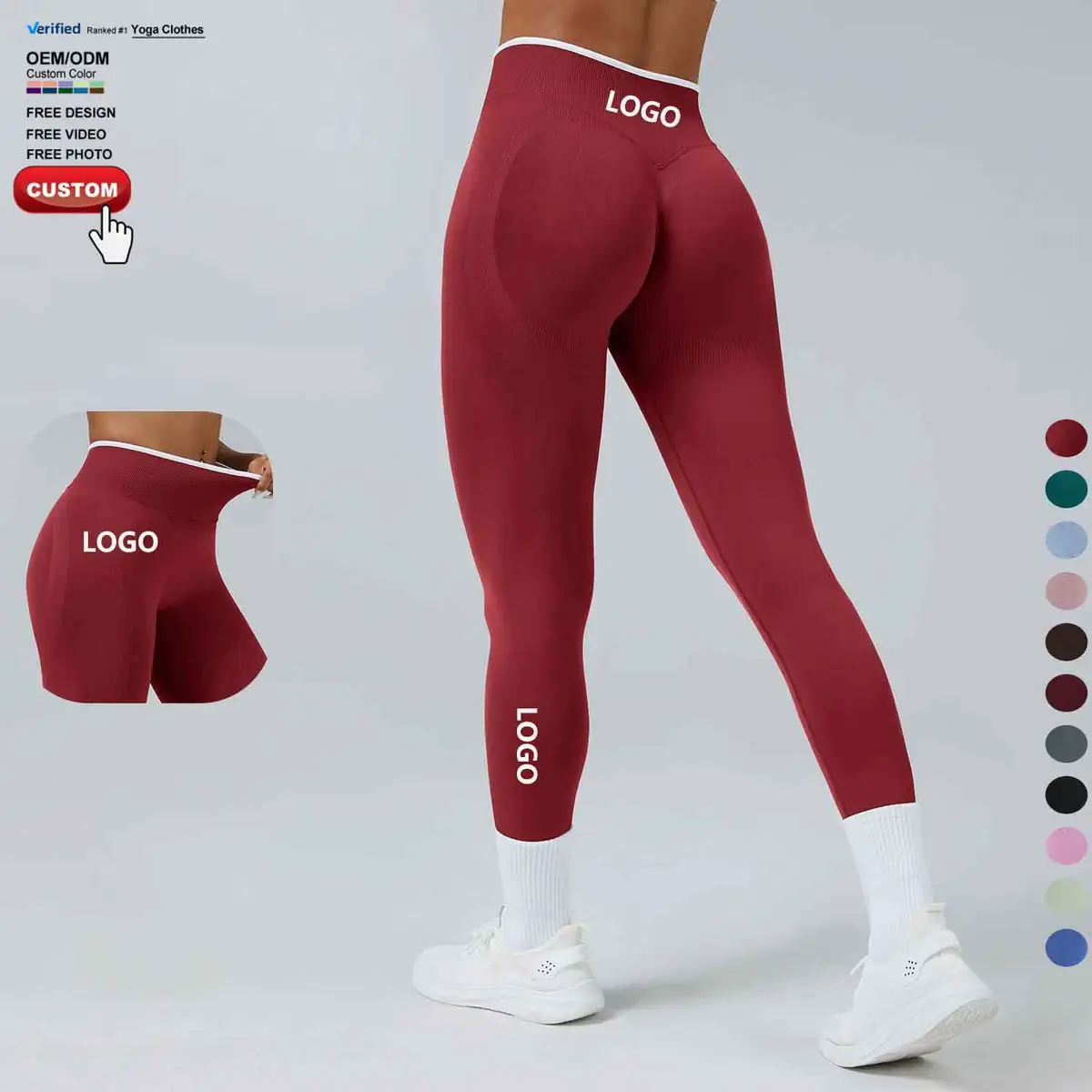 Custom Contrast Color Sportswear Women's Fitness Yoga Pants High-waisted Butt-lifting Nylon Spandex Outdoor Gym Leggings