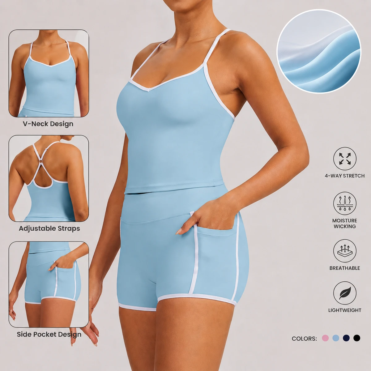 Custom High-Waist Yoga Set Women's Fitness Sportswear 2 Piece Crop Top with Pocket Shorts Set Gym Apparel