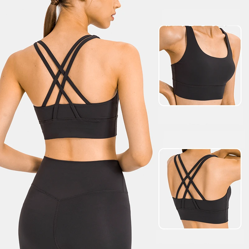 Lightweight Strappy Sports Bra Quick-Dry Technology High Support Adjustable Straps V-neck Removable Pads Customizable Colors