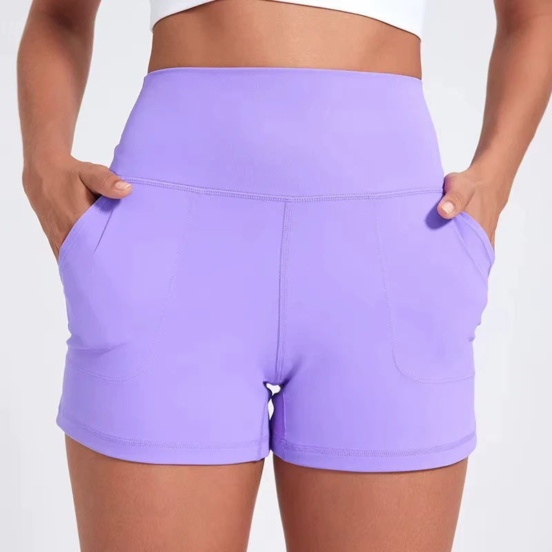 High-Waist Side Pockets Women's Yoga Shorts Tummy-Shaping Gym Fitness Bottoms Stretchy Sports Yoga Pilates Shorts