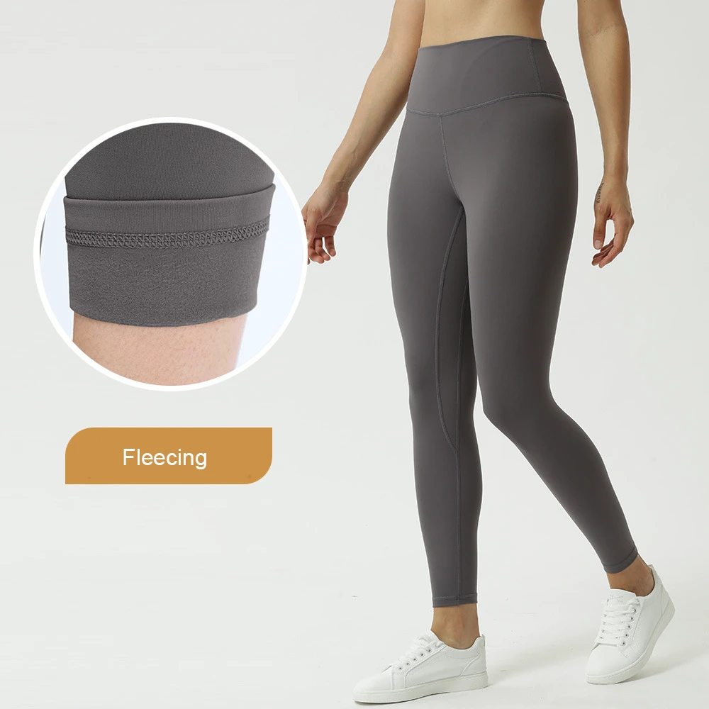 Winter Nylon Brushed Thermal Resilience Breathable High Waist High Elasticity Seamless Thicken Yoga Leggings With Hidden Pocket