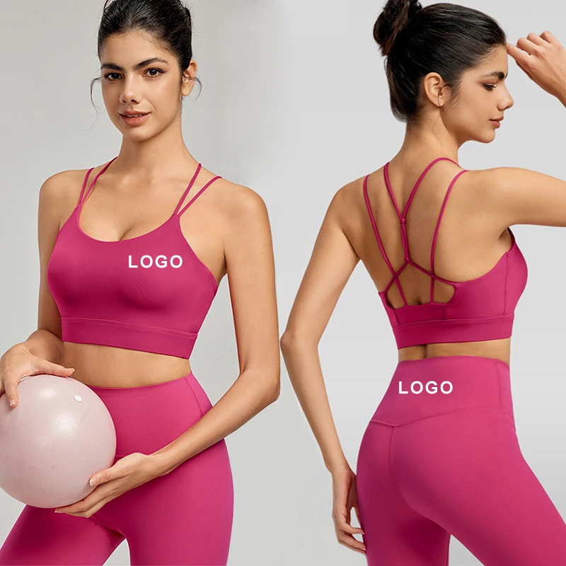 New Design Women Workout Gym Fitness Cross Back Strap Sport Bra Breathable Push up High Support Sports Bra Fitness Yoga Bra