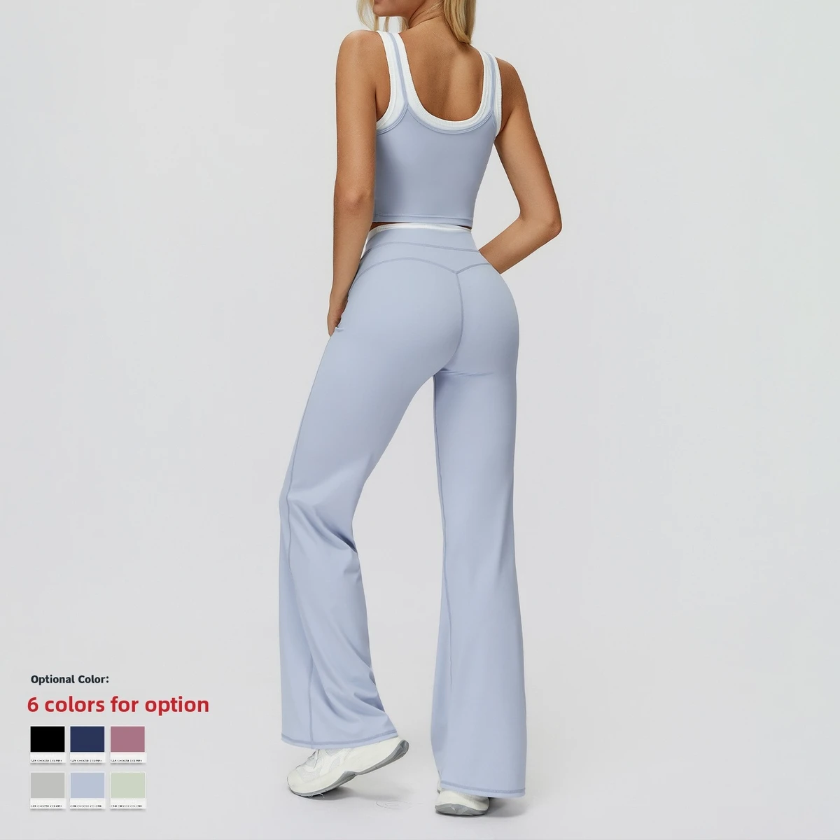Three-Piece Solid Color-Blocked Nude-Feel Eco-Friendly Seamless Double-Layer Strap Yoga Set for Women Ribbed High-Waisted Casual