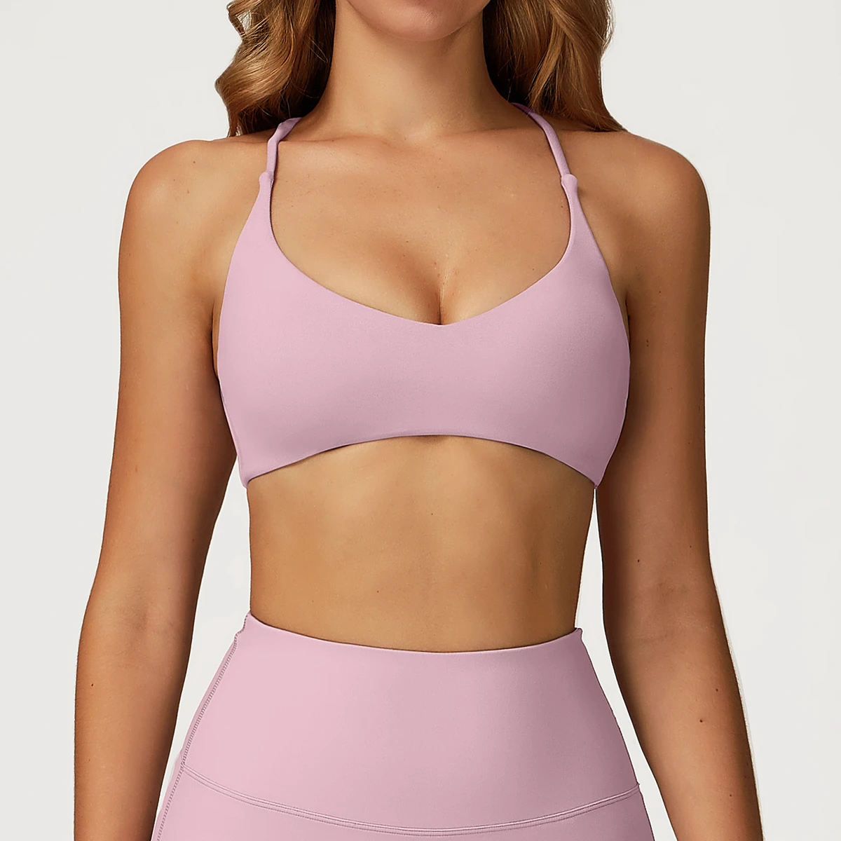 Solid Sports Bra Quick-Dry Breathable Cross Back Design High for Support Four-Way Stretch 1-Piece for Women Yoga Gym Running