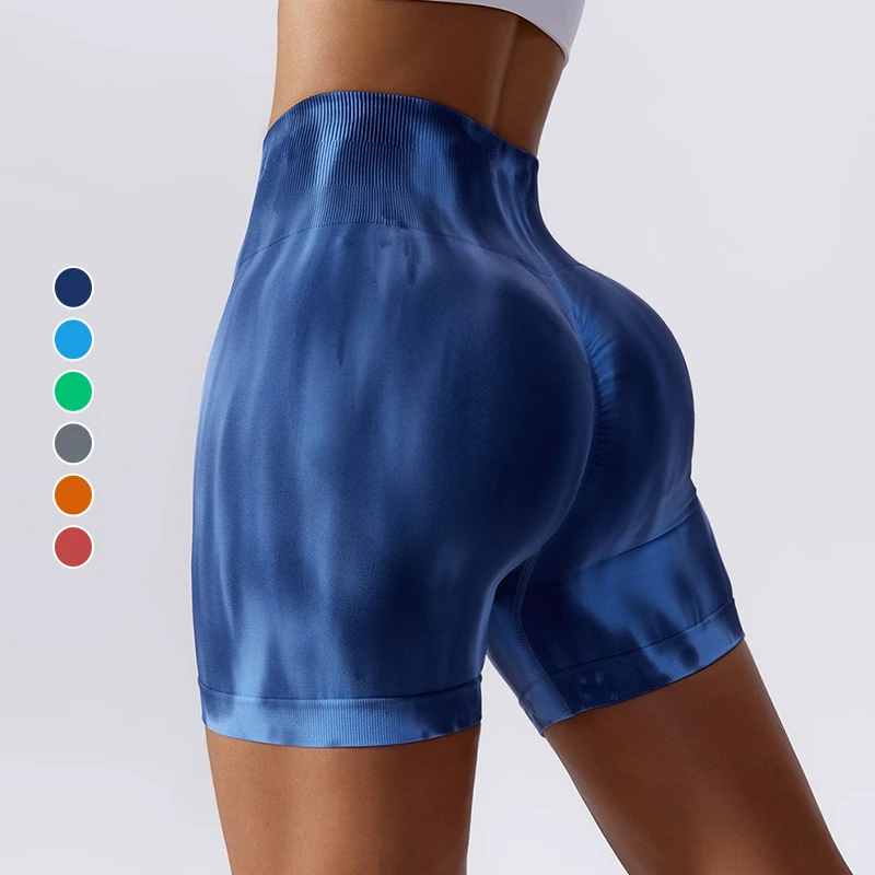 Women's High Waist Sports Shorts Breathable Quick Dry Yoga Shorts Tie-Dye Pattern Made Spandex/Nylon for Outdoor Running Fitness