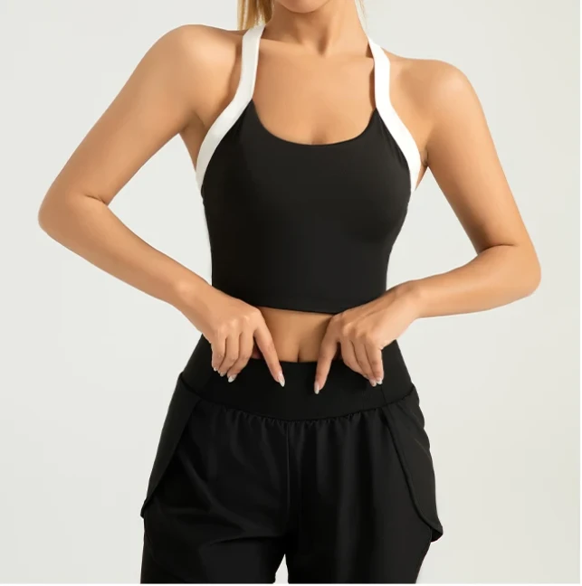 Custom Adjustable Contrast Color Block Thin Strap Long Line Cross Back Yoga Gym Sports Bra for Women Athletes