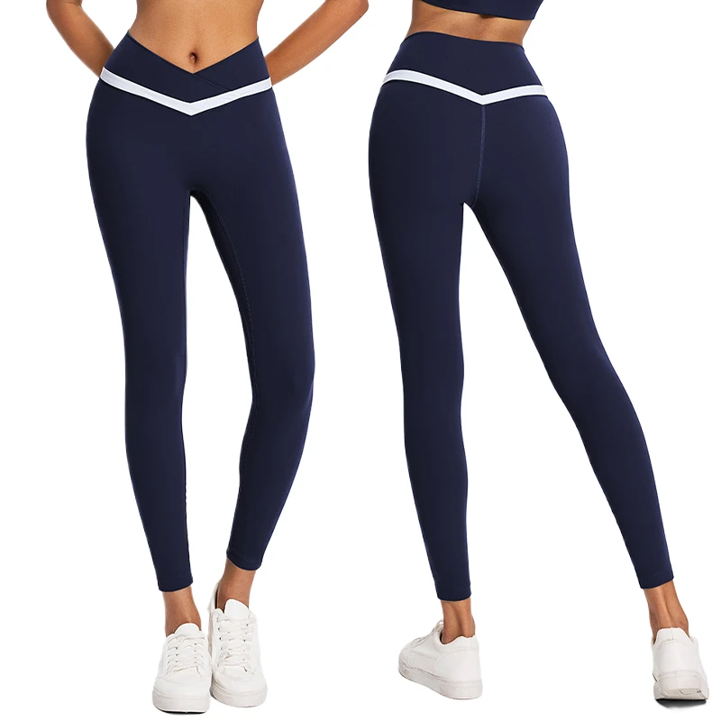 Women's High Waist V-Shape Peach Hip Yoga Leggings High Elastic Nude Spandex/Nylon Workout Pants XL Size Gym Leggings ODM