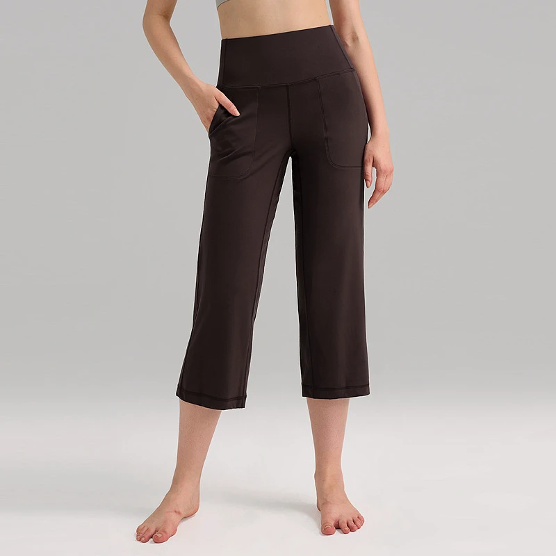 Wholesale Custom Yoga Pants Women's Sports Casual Wide-leg Pants High Waist Hip Lift Cropped Pants Sanded Breathable Leggings