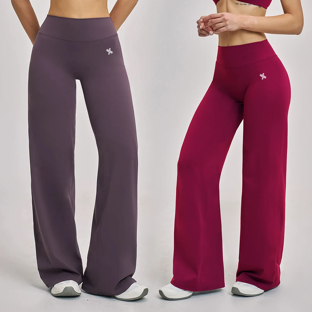 Custom Women's High Waist Wide Leg Yoga Pants Heart Shape Butt Lifting Drapey Flared Leg 4 Way Stretch Gym Workout Leggings