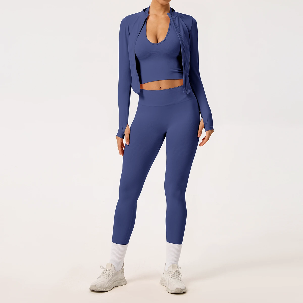 Women's Seamless Yoga Running Breathable Quick-Drying Sports Fitness Suit Four-Way Stretch 2-Piece Set Solid Front Logo New