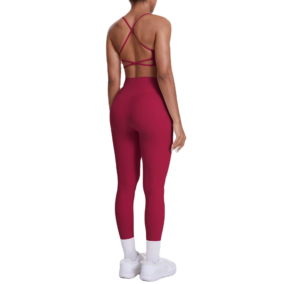 Women's Sexy Back Cross Sport Bra Breathable Leggings Gym Yoga Set Solid Pattern 2pcs Fitness Sets with Thin Shoulder Strap