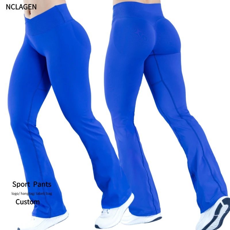 NCLAGEN Women Seamless Gym Yoga Pants Vision Flares High Cross Waist Fashion Sports Leggings Fitness Wide-leg Workout Trousers