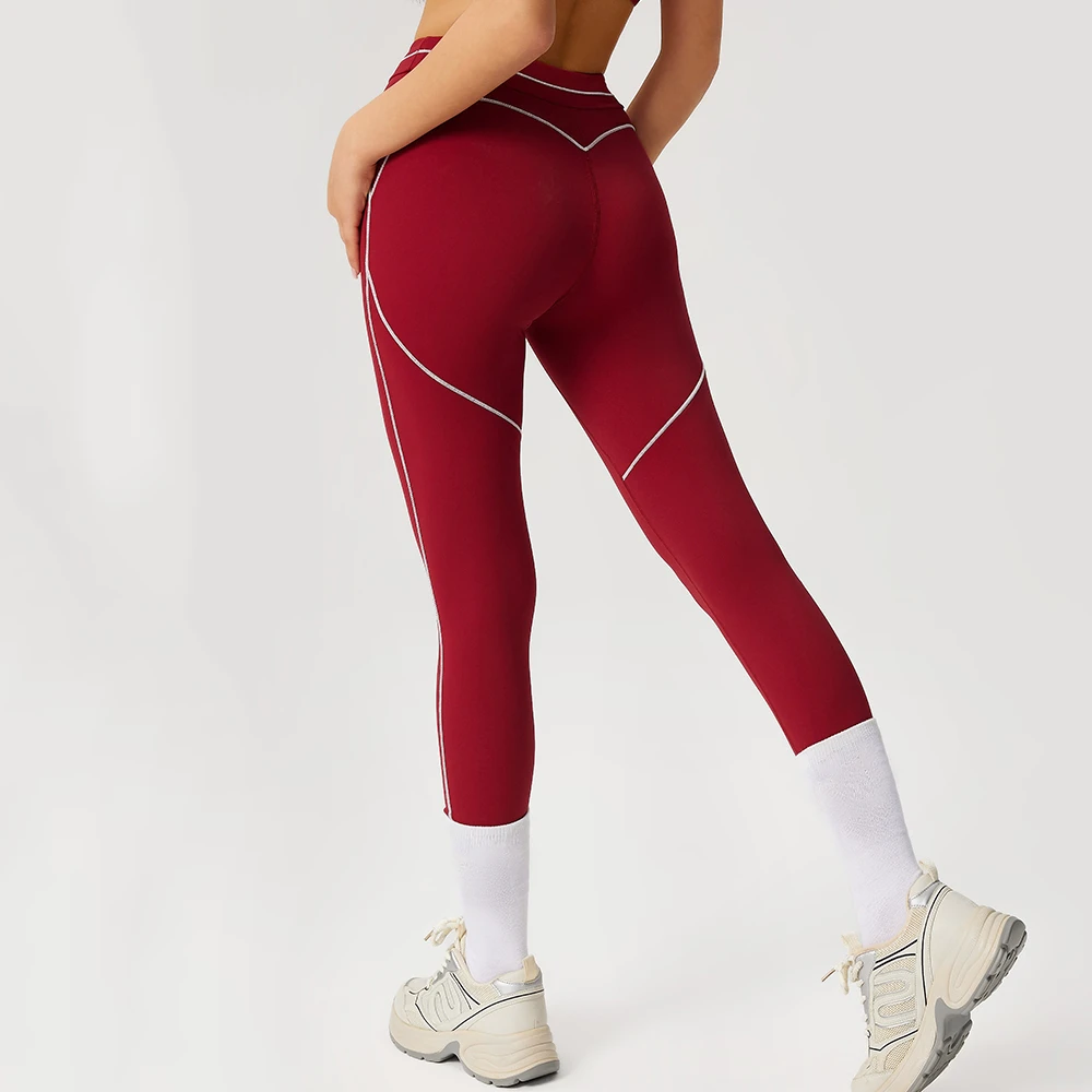 Women's High Waist Solid Yoga Pants 75% Nylon 25% Spandex Elastic Waist Contrast Stitch Butt Lifting Workout Leggings Four-Way