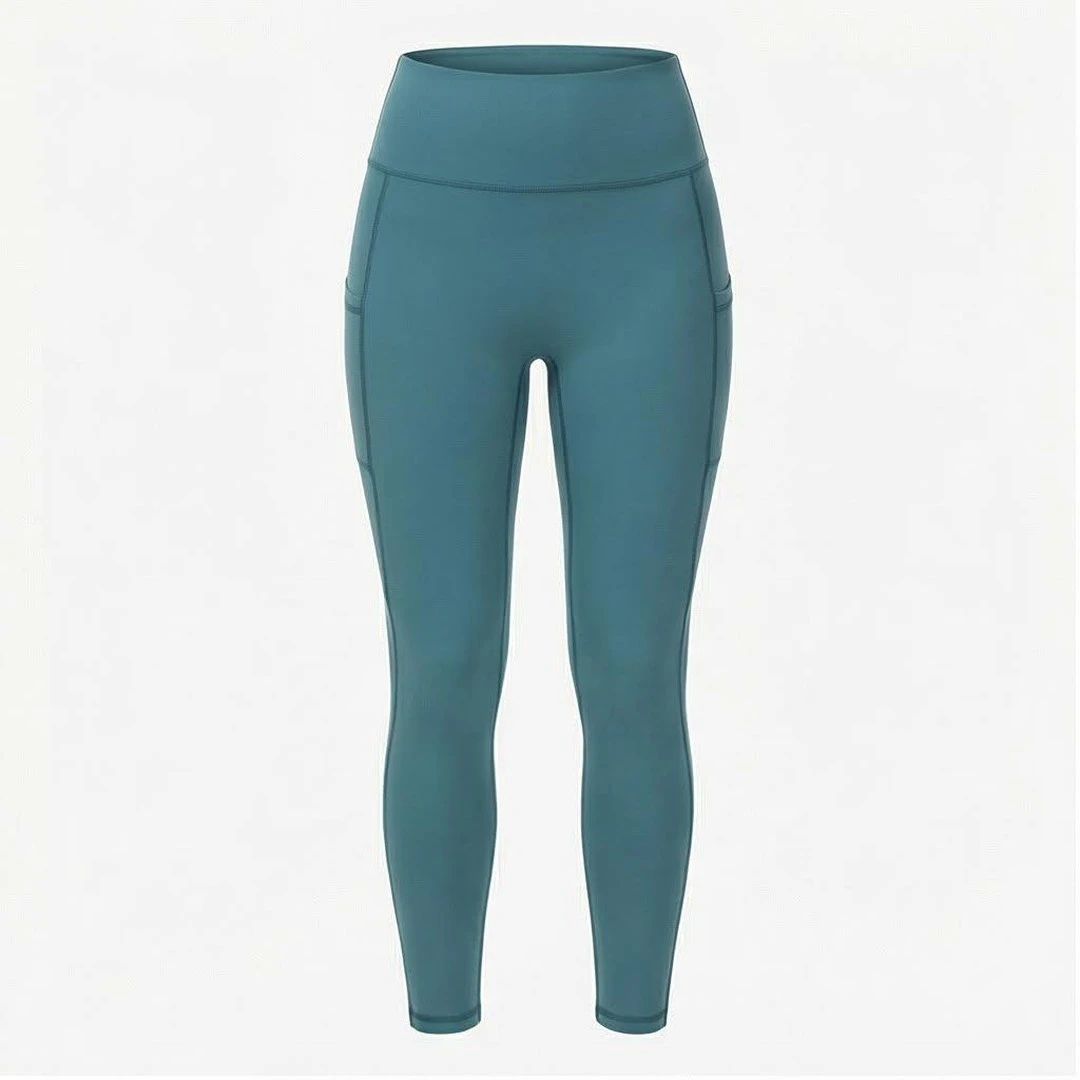 High Waist Full Length Yoga Leggings With Pockets Solid Color Seamless Four-Way Stretch Spandex Polyester Women's Sportswear
