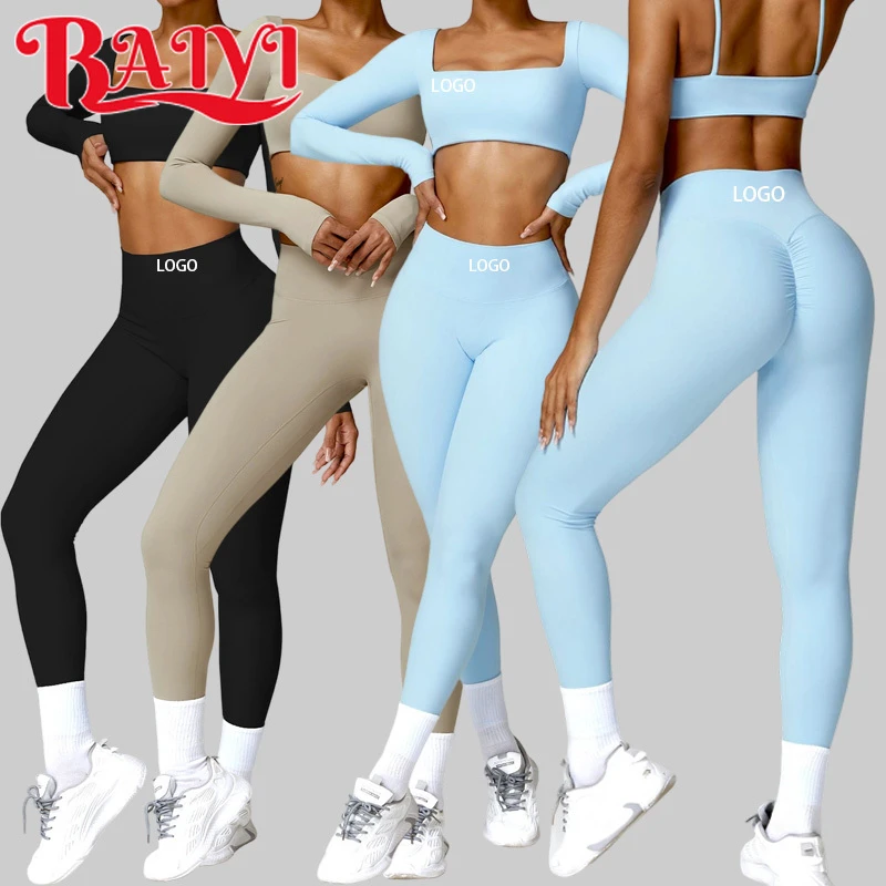 Custom High Waist Yoga Set Women Tight Fitting Quick Dry Breathable High Stretch Nylon Spandex 2 Pieces Gym Fitness Active Wear
