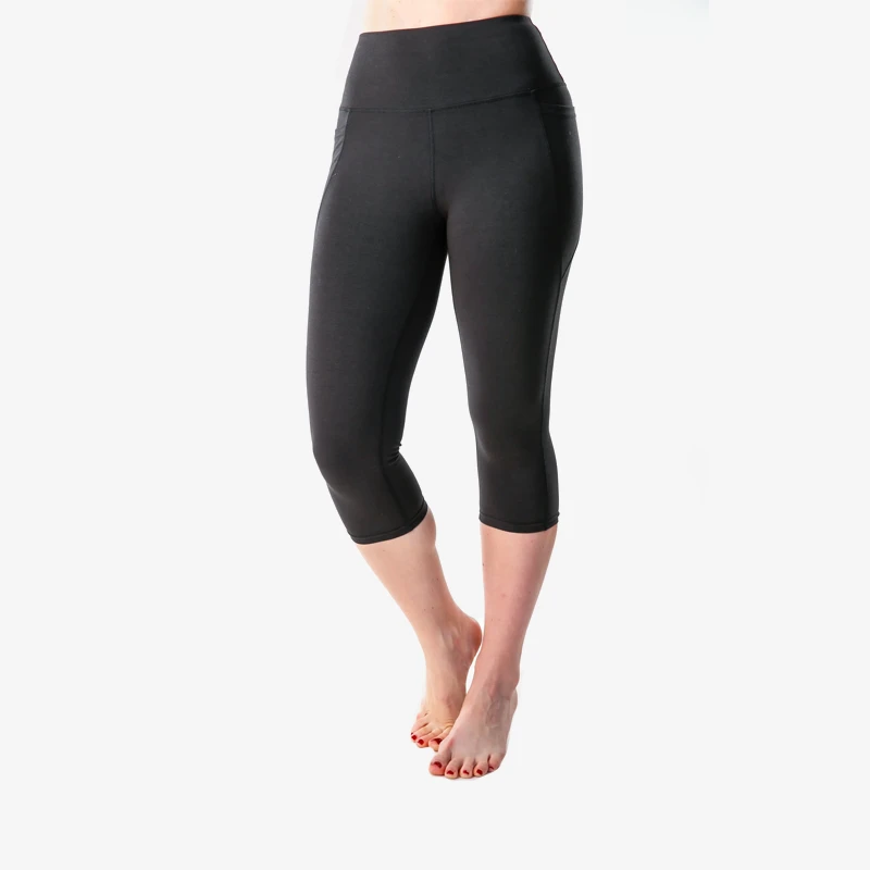 Women's High Waist Capri Yoga Pants with Side Pockets Black Tummy Control Workout Leggings for Gym Running Short