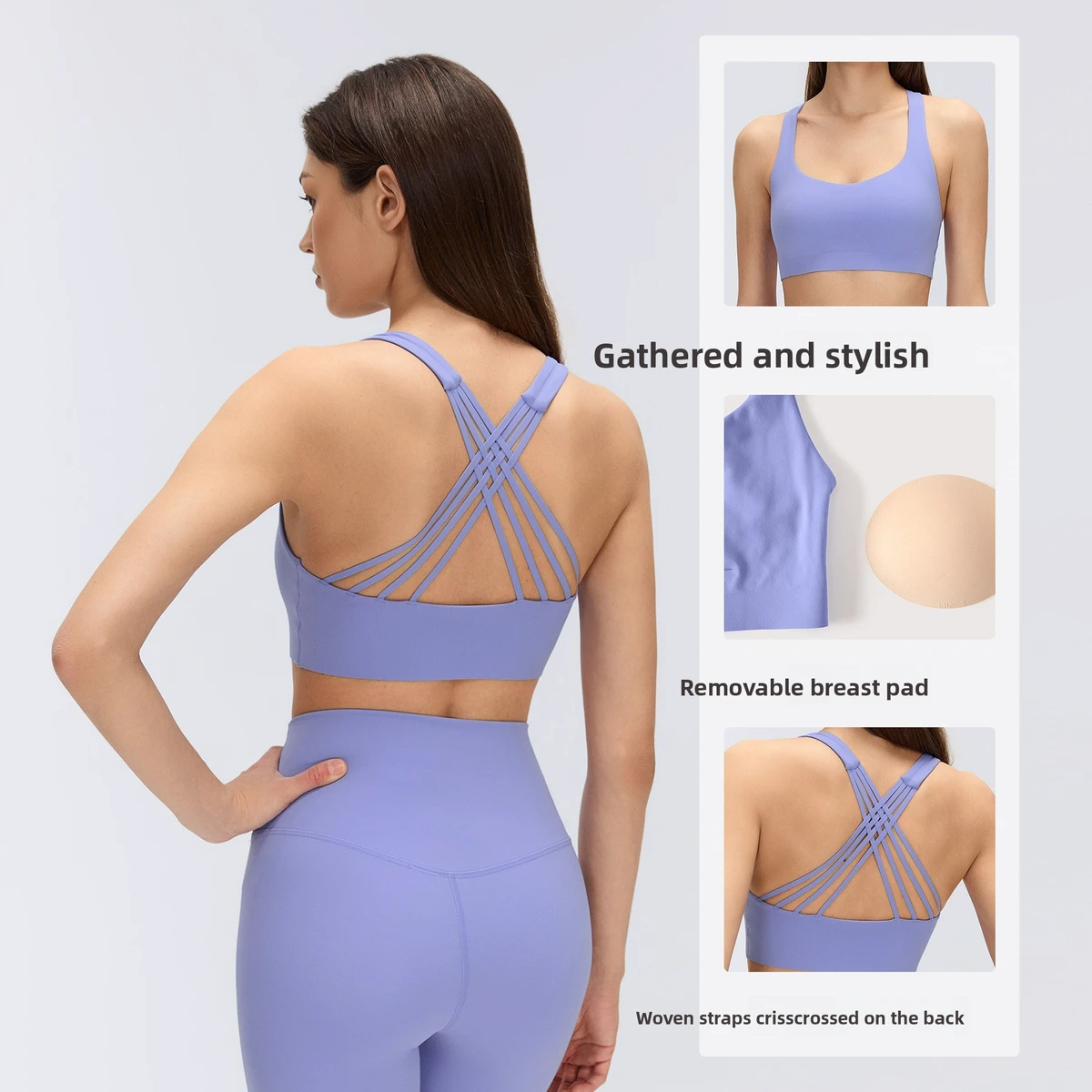 Sexy Women Cross-Back High Support Yoga Sports Bra Push-Up Skin-Friendly Breathable Spandex/Nylon Running Fitness Tops