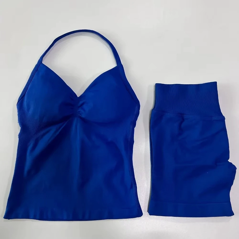 2-Piece Women's for Sports Set Breathable Spandex/Nylon Backless Tank V-Neck Adjustable Strap Yoga Tops Mid Waist Scrunch
