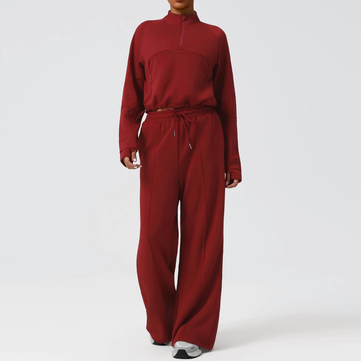 Autumn Women's Two-Piece Yoga Sports Suit High Waist Wide Leg Trousers Long Sleeve Reversible Breathable Eco-Friendly Logo Front