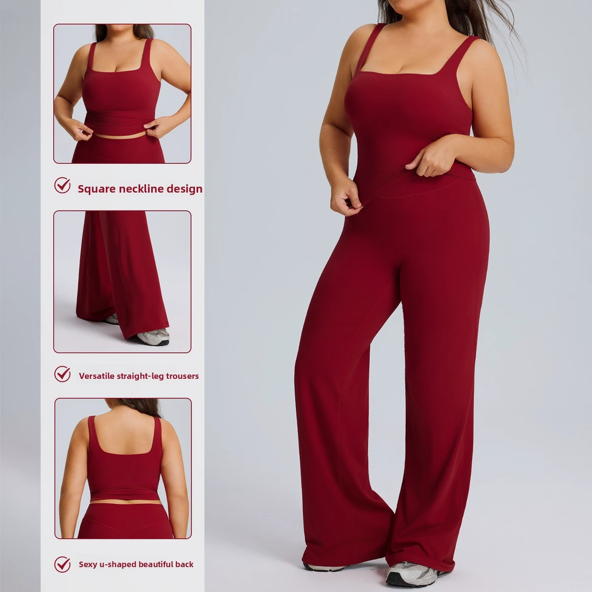 All Size Girls Fits High Waisted Wide Leg Pants Workout Sets Naked Feeling Gym Wear Full Length Tank top Matching Yoga Sets