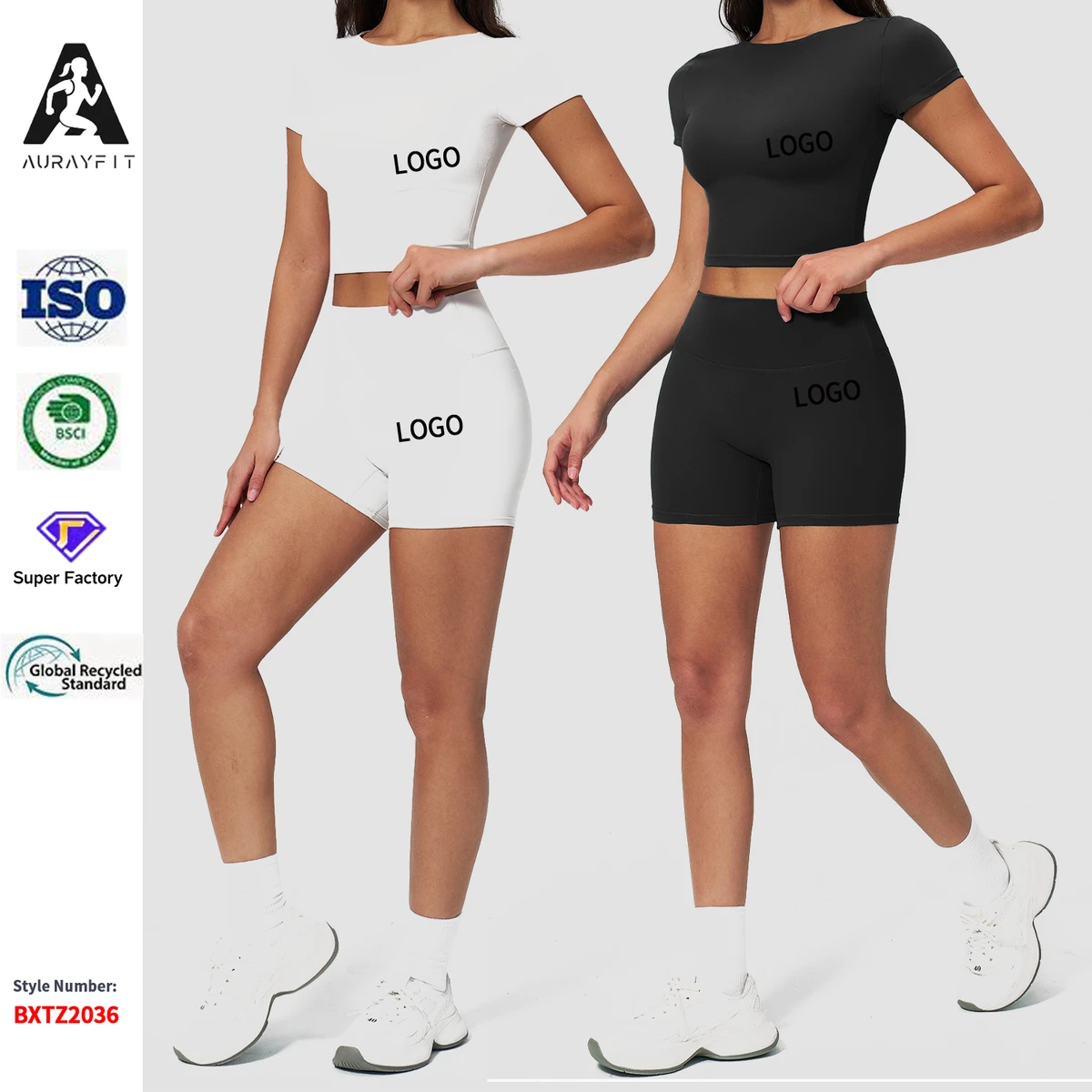 Cross-border New Women's Yoga Suit Set Quick-drying Sports Short-sleeved Hip-lifting Wrinkle-resistant Solid Color Spandex/Nylon