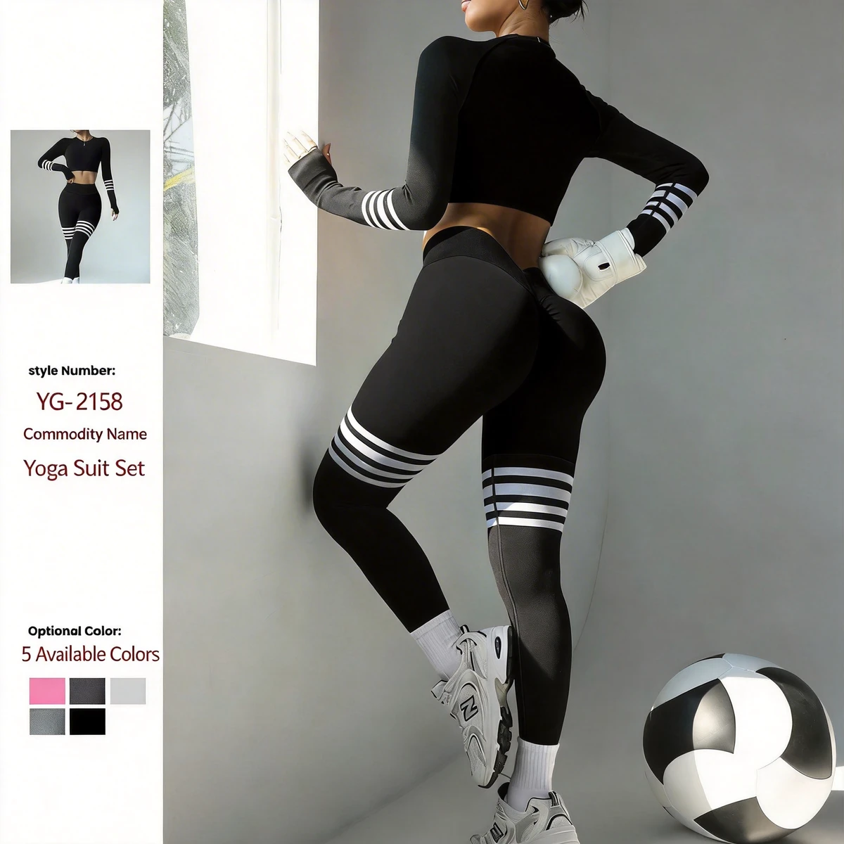 Custom Striped Tummy Control High Waist Quick Dry Long Sleeve Women Yoga Set with Butt Lift for Gym Yoga Running Fitness Workout