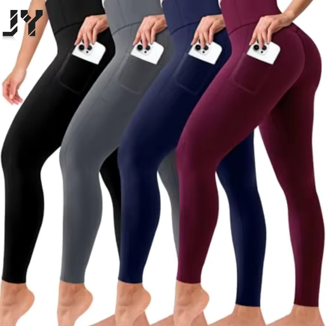 Joyyoung Solid Leggings Pockets for Women Soft High Waisted Tummy Control Four-Way Stretch Full Length Workout Yoga Pants