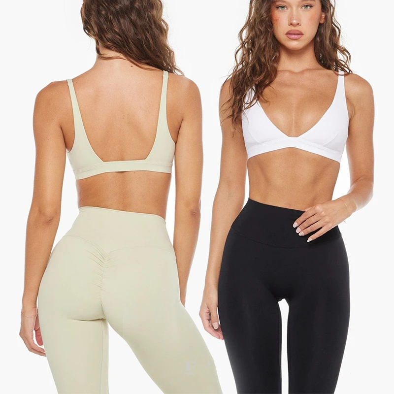 Solid Sexy One-Piece Bra Yoga Women Scoop Brief Back Fitness Sports Bra Workout Top Nude Feel Gym Athletic Sports Bra Brand Logo