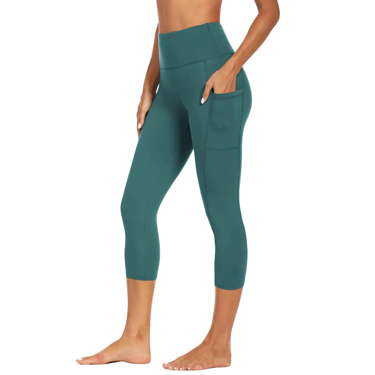 Women's High Waist Yoga Capris with Pockets, Tummy Control 4-Way Stretch Workout Leggings, 3/4 Length Sports Pants for Running