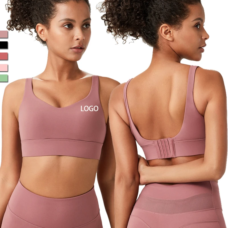Custom Nylon Spandex Fitness Buckle Yoga Wear Gym Workout Adjustable Strap Sports Bra for Women