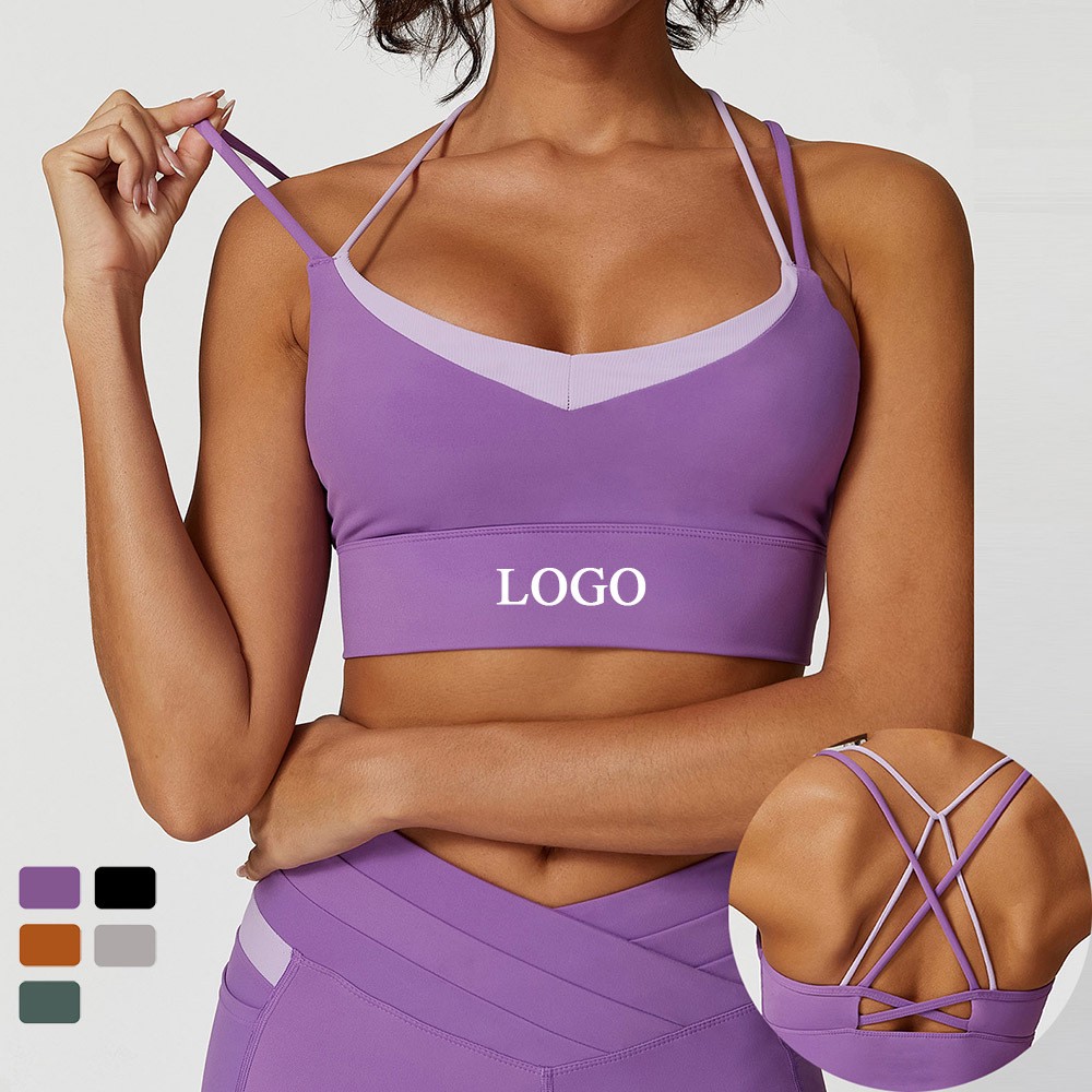 Custom Color Contrast Crisscross Strap Medium Support Lightweight Breathable Quick Dry Sweat-Wicking Workout Yoga Sports Bra