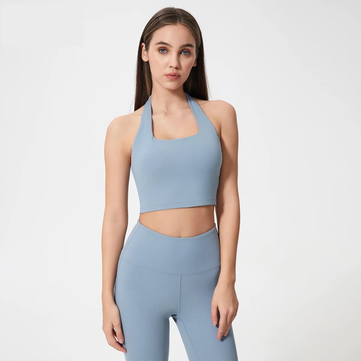 European and American Style Sexy Sports Bra for Women New Halter Neck Tube Top with Nylon Ruching for Summer Exercise