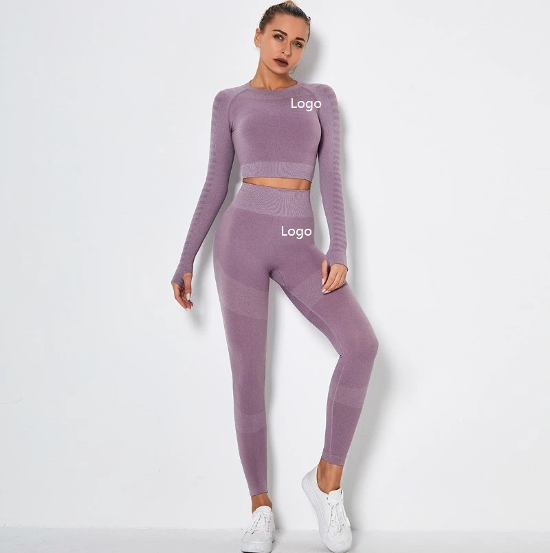 Women's Custom Logo High-Waisted Seamless Workout Leggings Set 3 Pcs Breathable Waterproof Yoga Elastic Waist Closure Striped