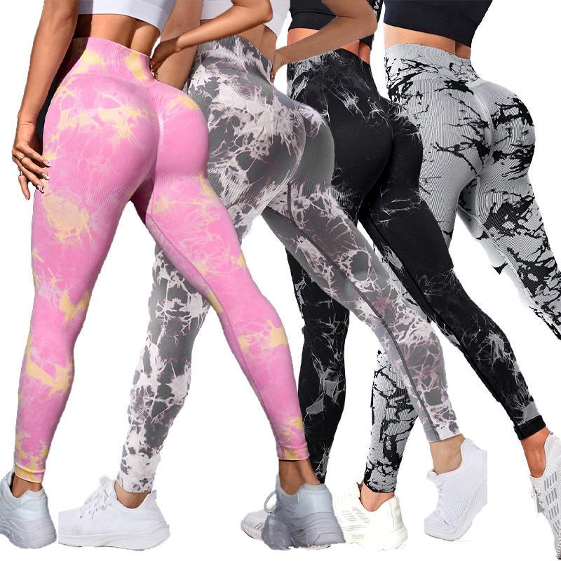 Hot New Seamless Two Color Tie Dye Leggings Yoga Pants Women's Tights High Waist Push up Body Moisture Wicking Fitness Leggings