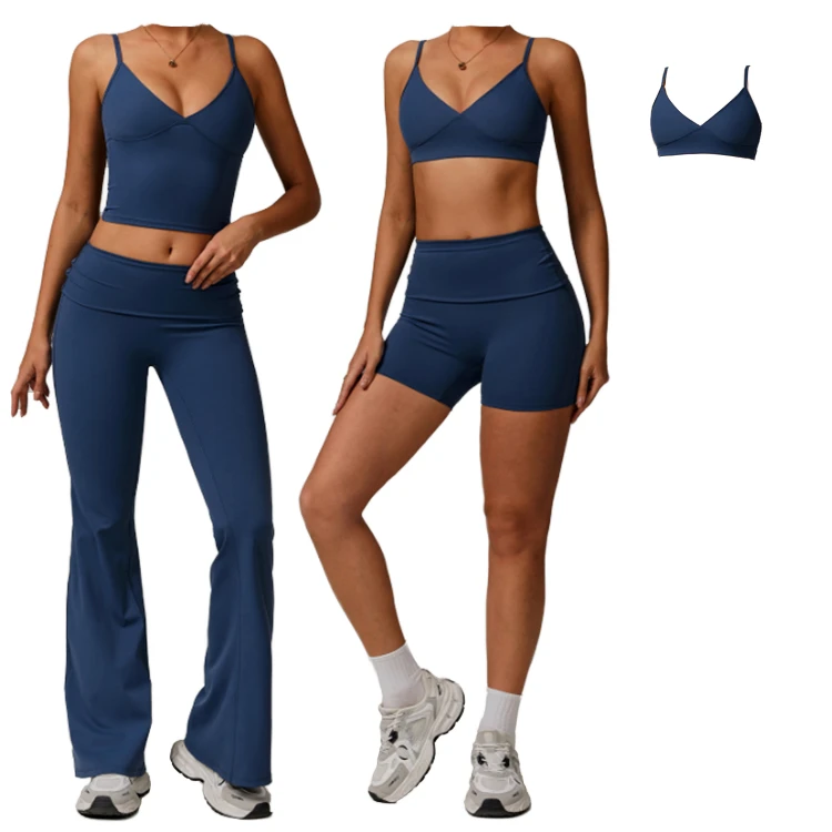 Private Label 5 Piece Eco-Friendly Yoga Set Strapless High-Waisted V-Shape Bra Elastic Waist Full Length Quick Dry Sexy Recycled