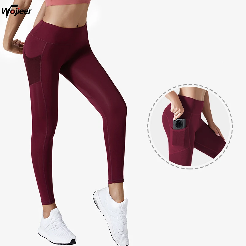 WOJIEER High Waist Yoga Pants Tummy Control Workout Leggings for Women Gym Running Fitness With Side Pocket Tight Yoga Pants