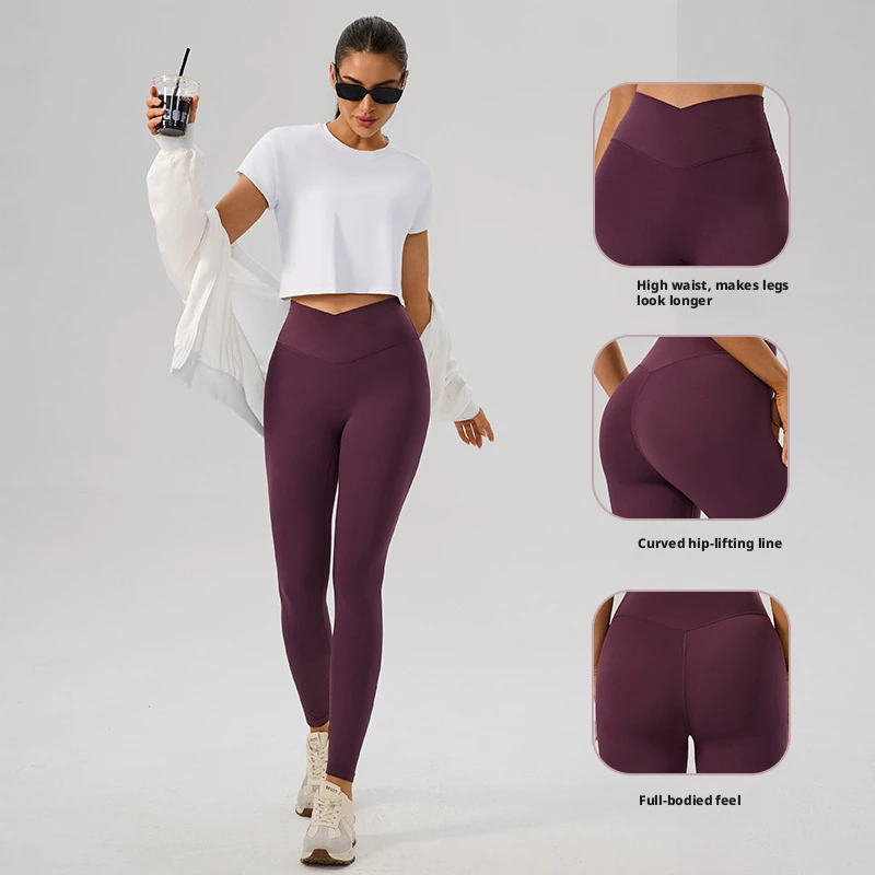 Women High Waist Cross Waist Yoga Leggings Naked Feel Butt Lift Tummy Control 7/8 Length Pilates Workout Pants