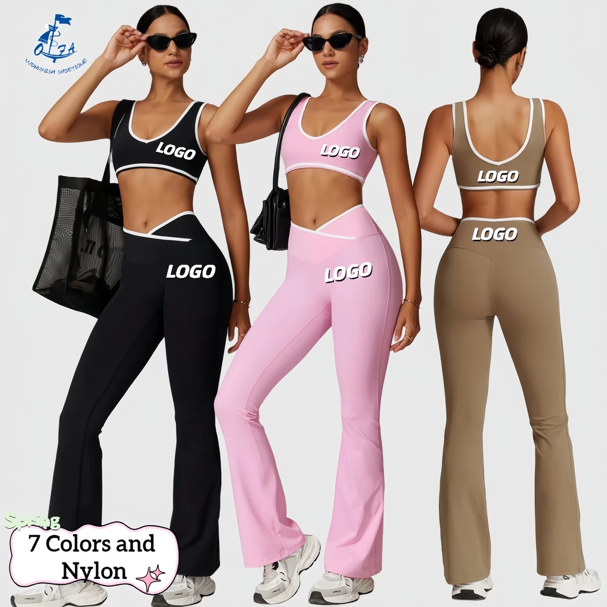 Wholesale Women Contrast Color Bra Cross Waist Leggings Yoga Sets Gym Fitness Sets Activewear Workout Running Clothes Sportswear