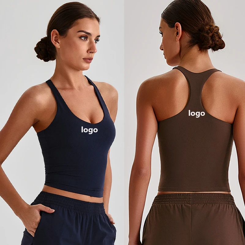 Lightweight Quick Dry Breathable Yoga Sports Brassiere Training Running Fitness Gym Shirt Light Support Front Logo Printed