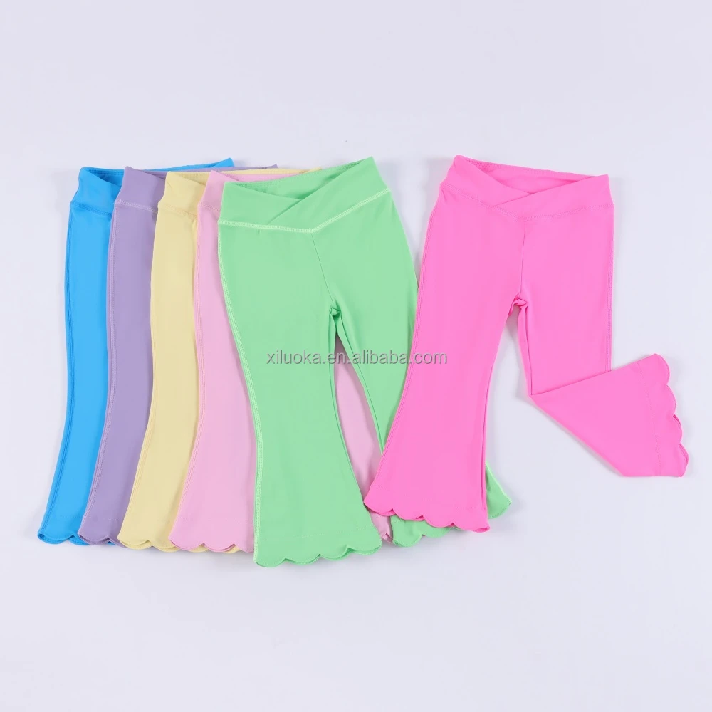 Custom Private Label Girls Sports Fitness Pants Kids Yoga Scallop Hem Flare Pants Sportswear Athletic Wear Sports Leggings
