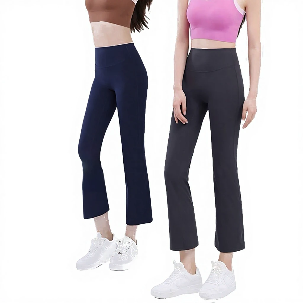 High-Elastic Plus Size Cropped Capri Yoga Pants No-Ugly-Line High-Waist Butt-Lifting Cool-Feeling Flared Leggings Solid for