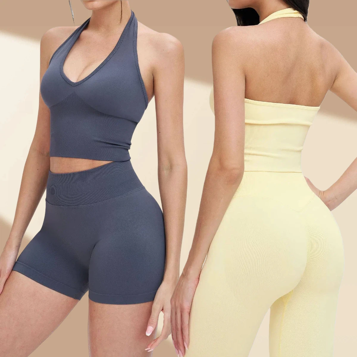 7725 Sexy Backless Yoga Fitness Workout Open Back Plus Size Seamless High Quality Gym Halter Top Sports Bra Custom