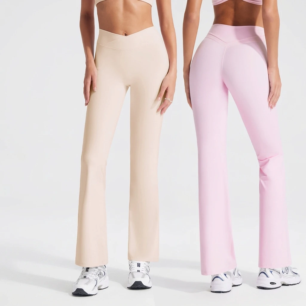 Breathable for V-Waist High-Waisted Yoga Pants Full Length Solid Pattern Wide-Leg Flared Casual Sports
