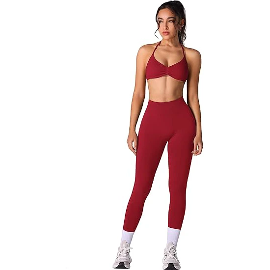 Travel Friendly Yoga Set Women Wrinkle Resistant Packable Sports Bra High Waist Leggings Quick Dry Layering Piece Nylon Spandex