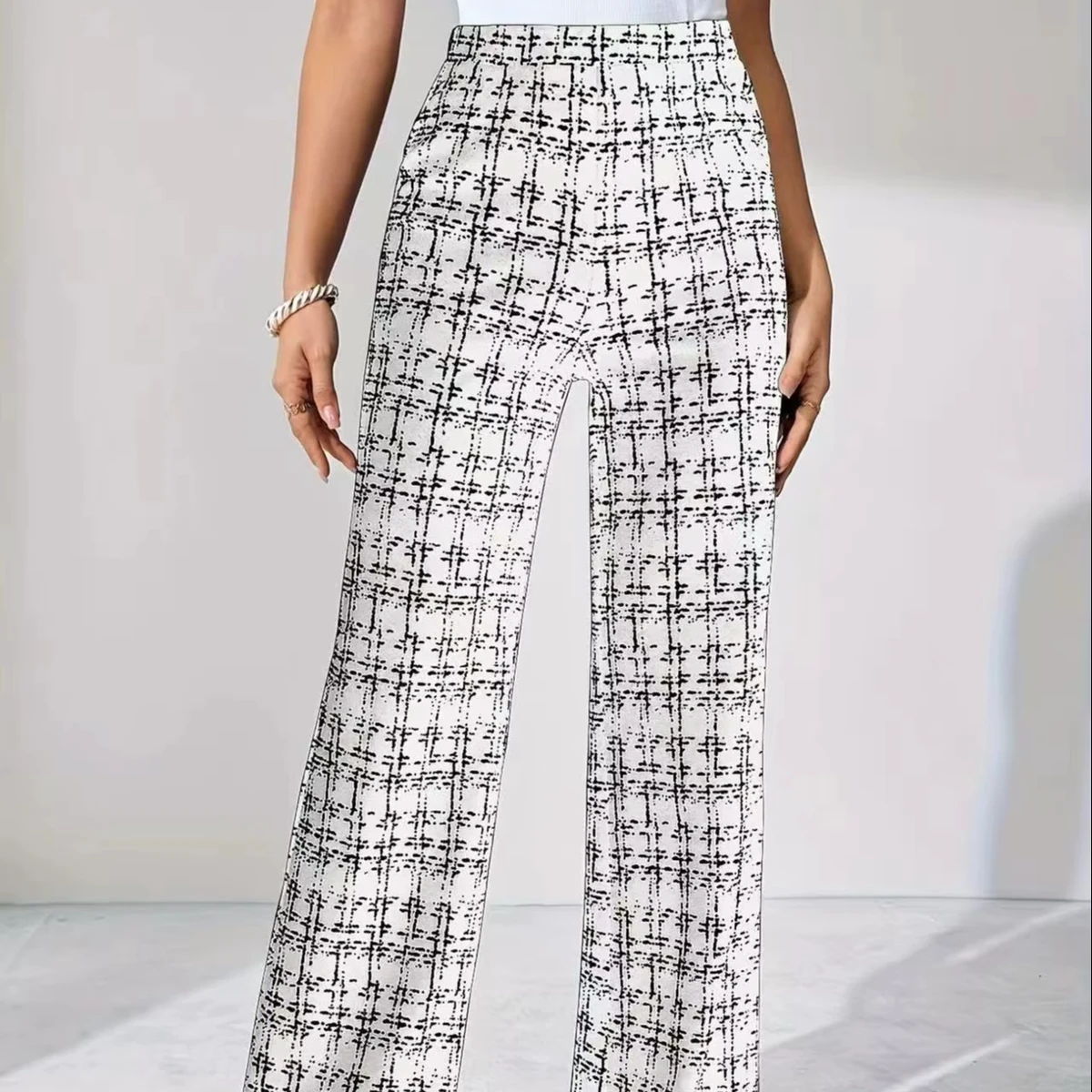 Womens High Waist Straight Printed Pants Plus Size Trousers Breathable Flat Front Autumn 2025