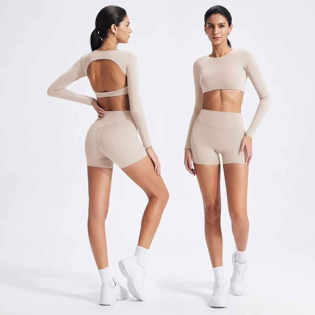 Women's Solid Slim-Fit Sportswear 2-Piece Yoga Shorts Set Breathable Quick-Dry Elastic Waist High-Waisted Running Fitness Yoga